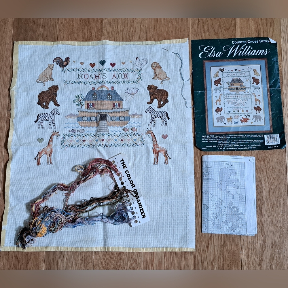 Elsa Williams Two By Two Noah's Ark Sampler Counted Cross Stitch-Started - Picture 2 of 14